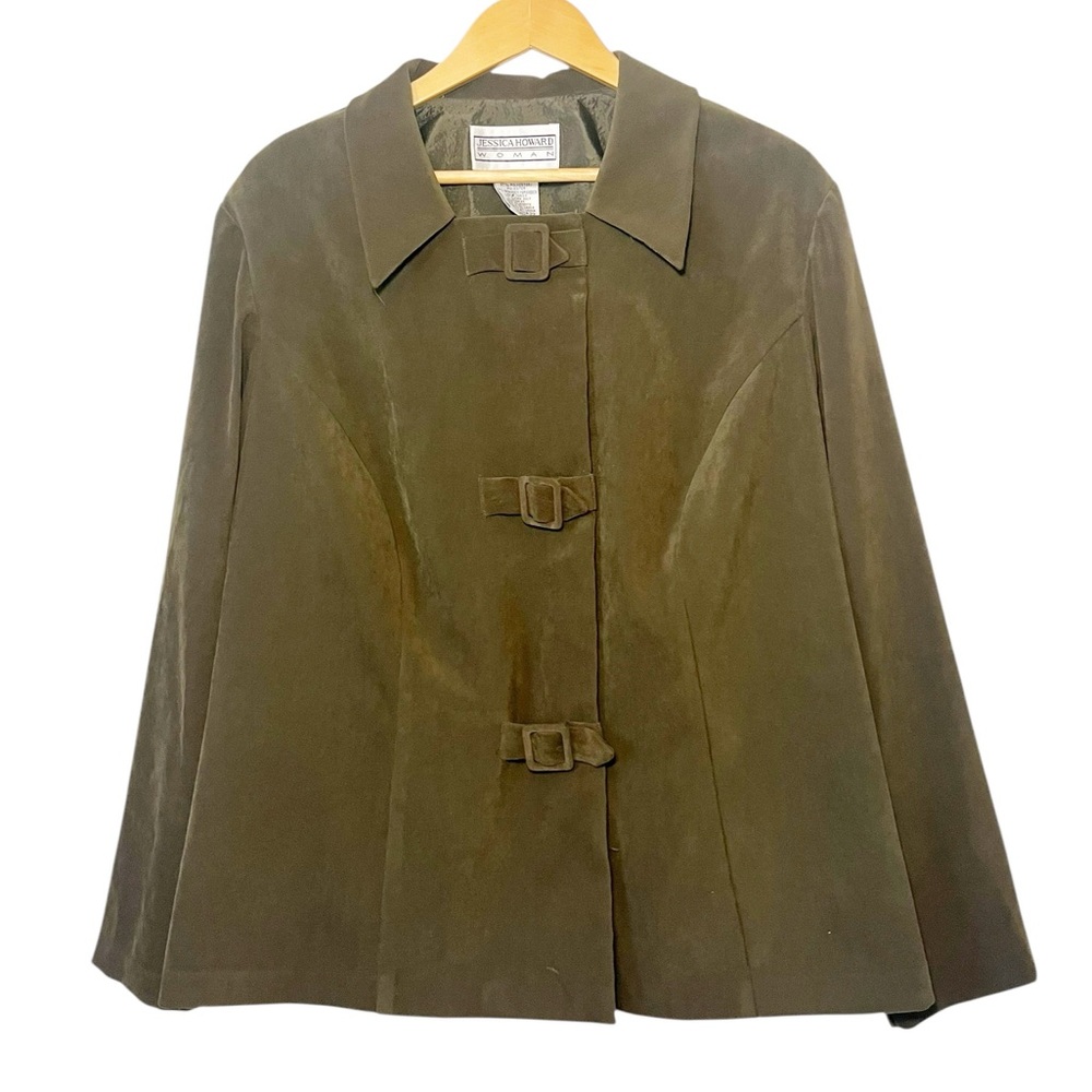 Jessica Howard Woman Olive Green Buckle‎ Closure Cape Jacket Size 22